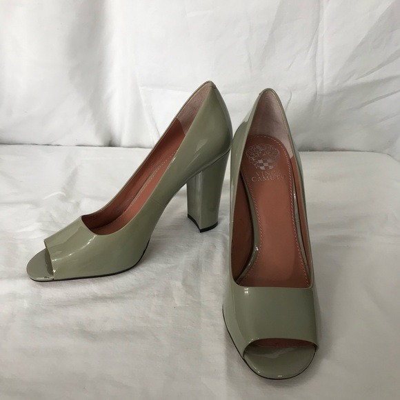 Vince Camuto Shoes - Vince Camuto Olive Patent Leather Peep-Toe Heels